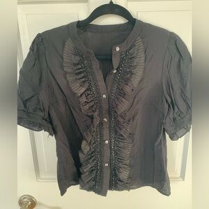 Black Charcoal Ruffled Blouse